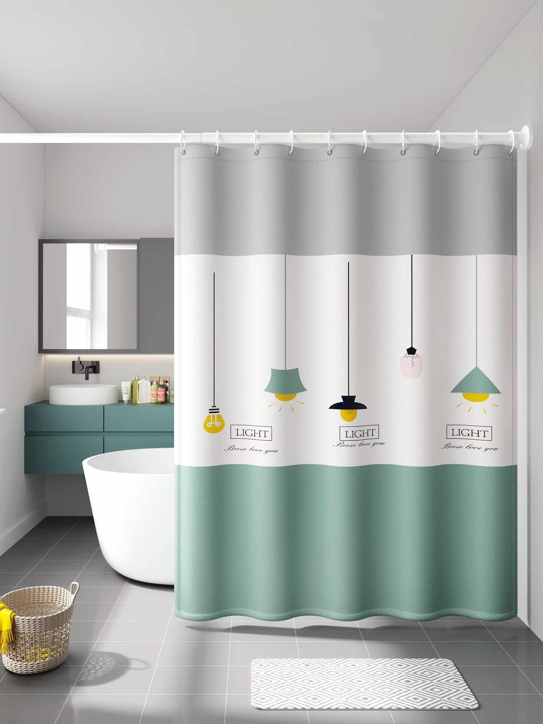 浴室浴帘防水布卫生间浴帘套装免打孔加厚防霉洗澡间门帘隔断帘子