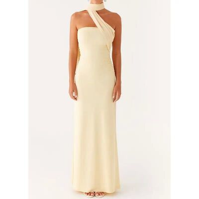 欧美挂脖收腰包臀褶皱连衣裙