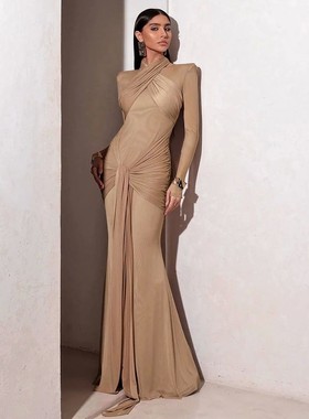 性感纯色提臀长裙女装  Split strap U-shaped back tennis skirt