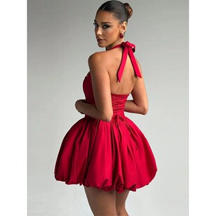 princess 女士褶皱一字领公主裙Female necked one dress pleated