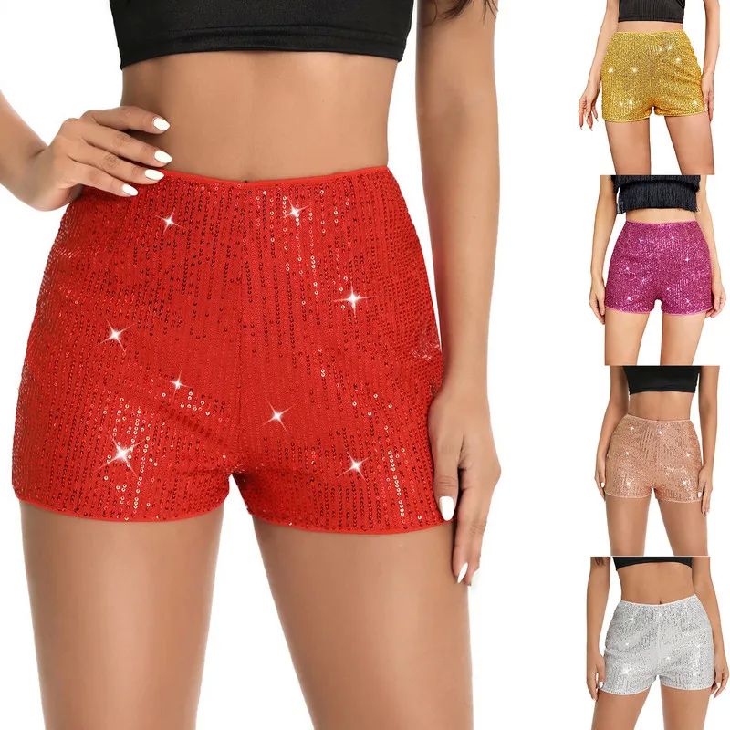 Sparkly Glitter Hot Straight Leg Shorts Sexy Club Streetwear