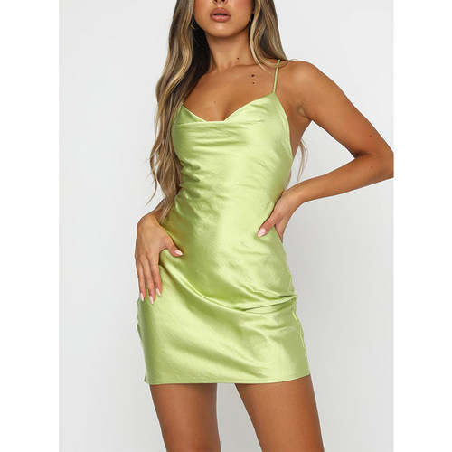 Sexy open back solid color sling bag hip skirt dress连衣裙