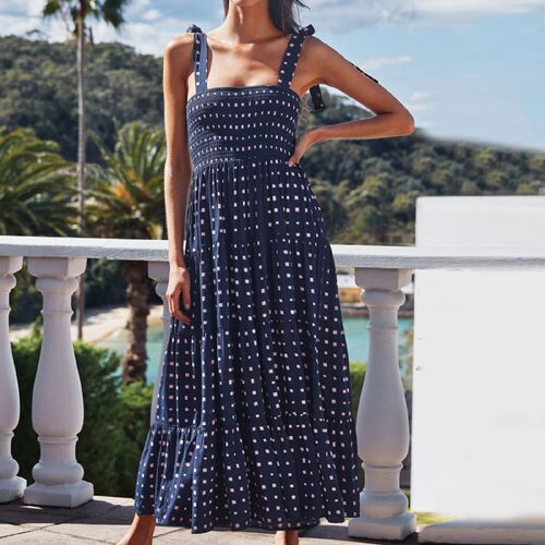 Vacation sling print long dress      度假吊带印花长连衣裙