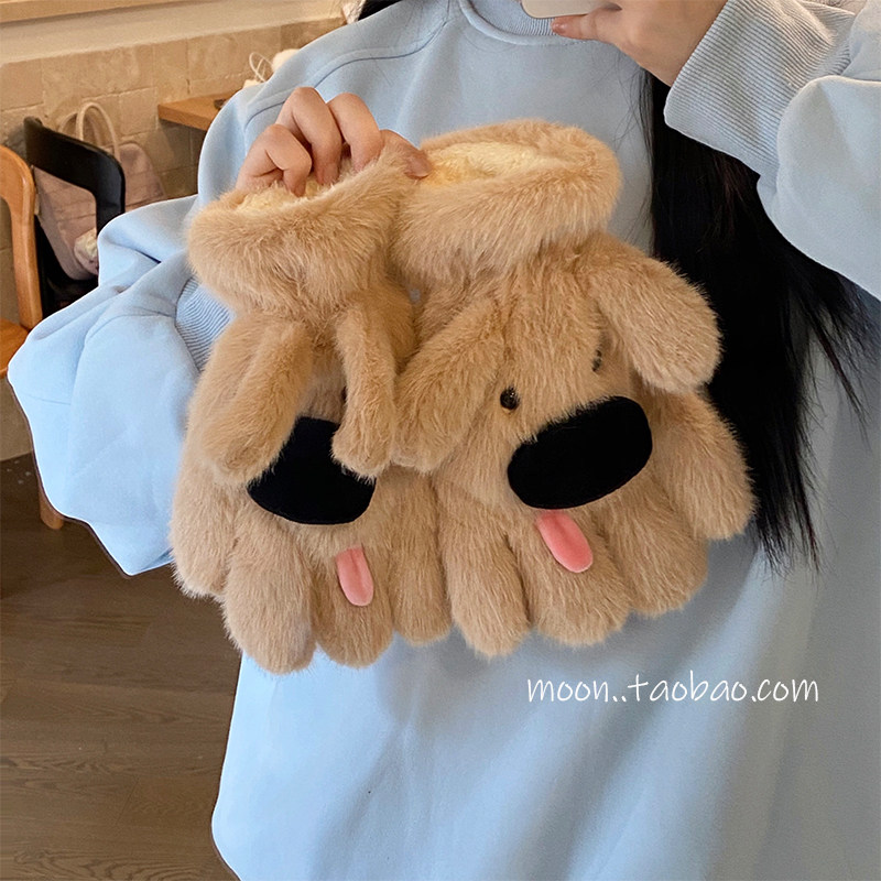 敲可爱~毛绒小狗保暖手套女冬季户外骑行学生五指手套加厚防寒,服饰配件/皮带/帽子/围巾,手套,淘宝优惠券,粉丝福利购,淘宝优惠卷