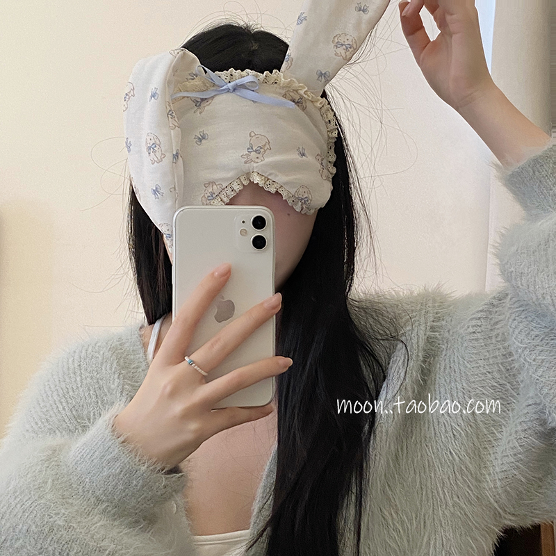 好可爱!甜妹少女感兔耳朵花边眼罩女ins风卡通二次元睡觉遮光睡眠