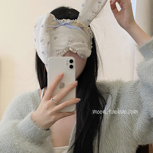 好可爱!甜妹少女感兔耳朵花边眼罩女ins风卡通二次元睡觉遮光睡眠