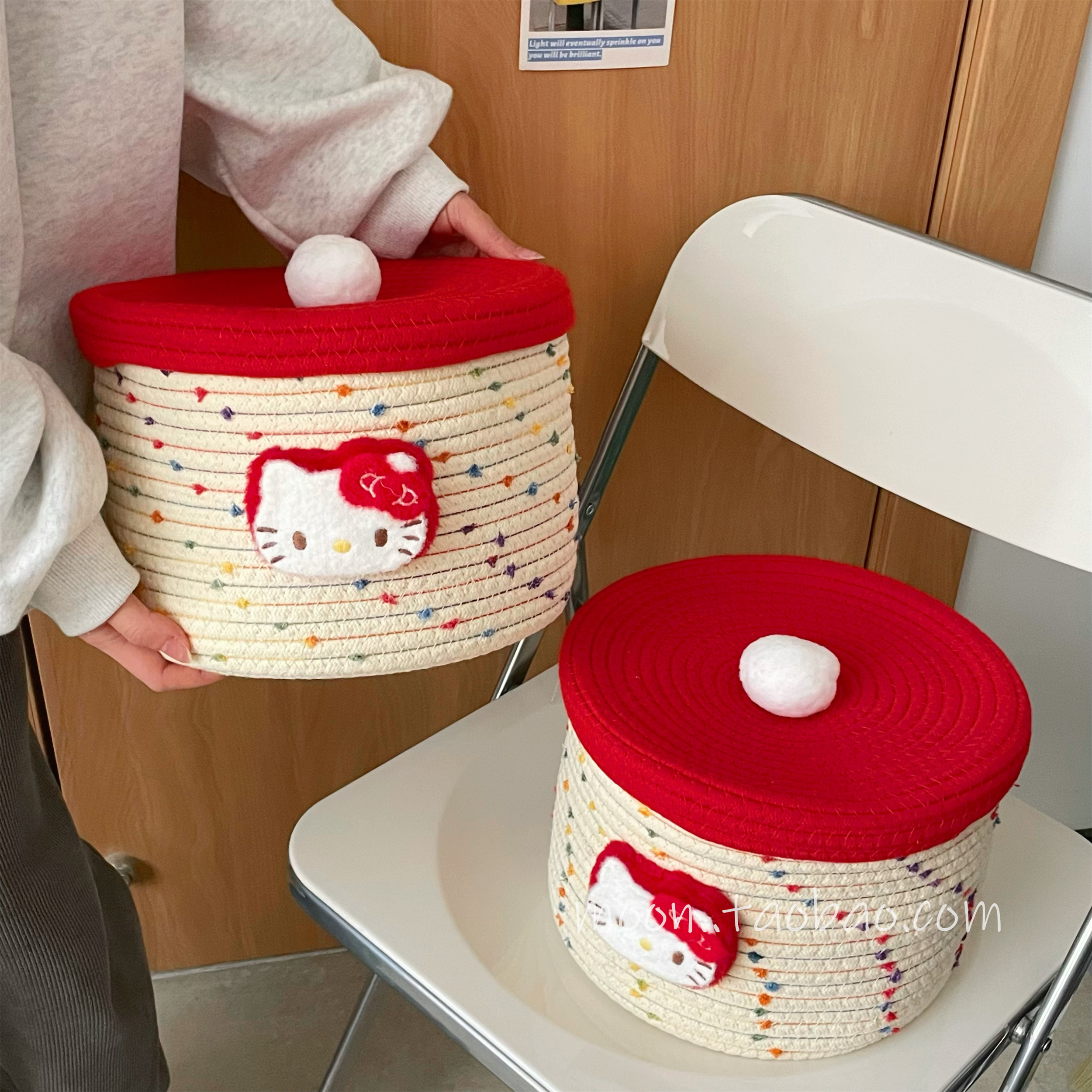 可爱猫咪编织收纳筐桌面茶几玩具杂物收纳篮储物毛毡化妆品收纳盒