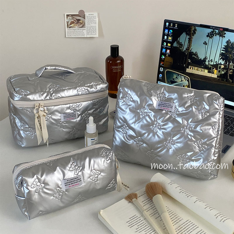 原创韩系pu蝴蝶结化妆包女大容量手提收纳包外出旅行洗漱包收纳袋