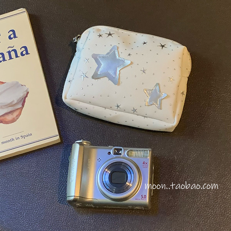 韩系ins风银色星星小方包ccd收纳包多功能相机数据线充电器整理