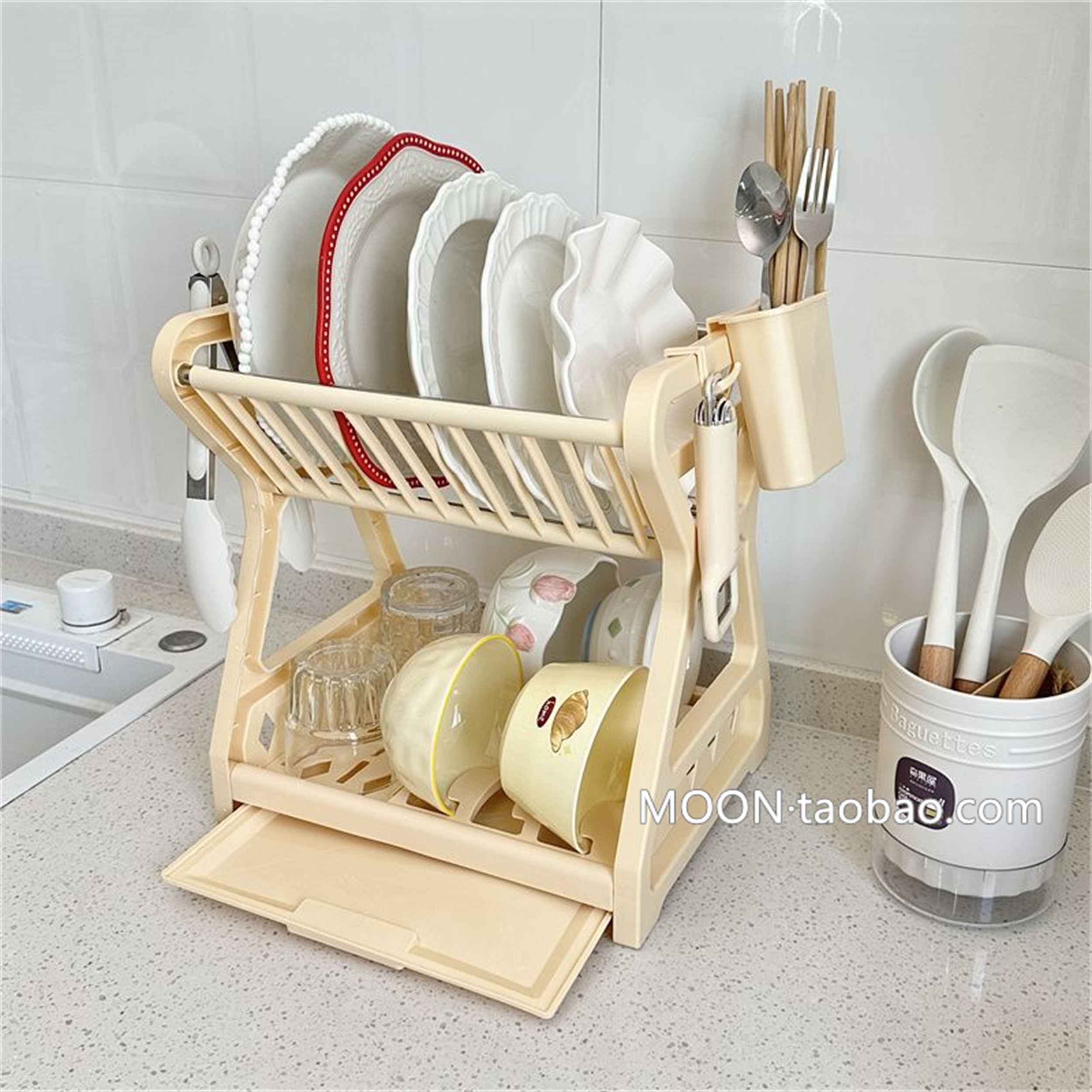 碗柜碟碗筷盘刀收纳盒双层餐具架