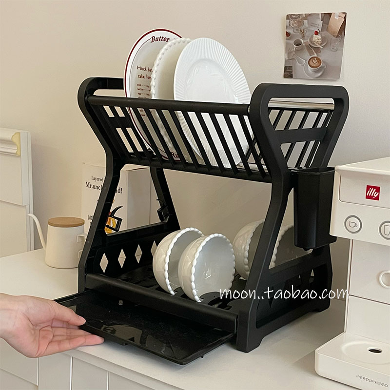 一架搞定!厨房置物架多功能碗碟碗筷盘整理收纳架双层餐具沥水架