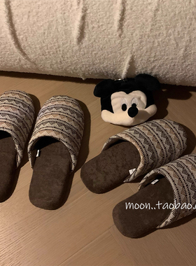 深夜日剧生活·亚麻拖鞋 秋冬居家日系静音防滑地软底室内拖情侣