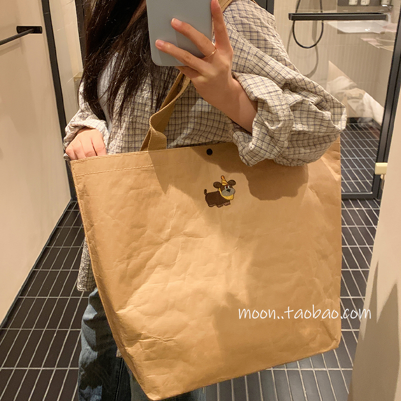 卡通牛皮纸手提礼品袋大容量便携时尚单肩环保购物袋轻便单肩小包