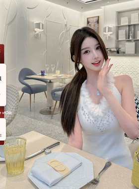 viola【奶油酥】细闪绵绵纱 中古狐狸毛手工钻两色背心纯欲百搭