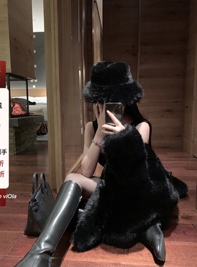 viola【大女主】环保毛天花板黑色皮草外套女冬季宽松保暖大衣