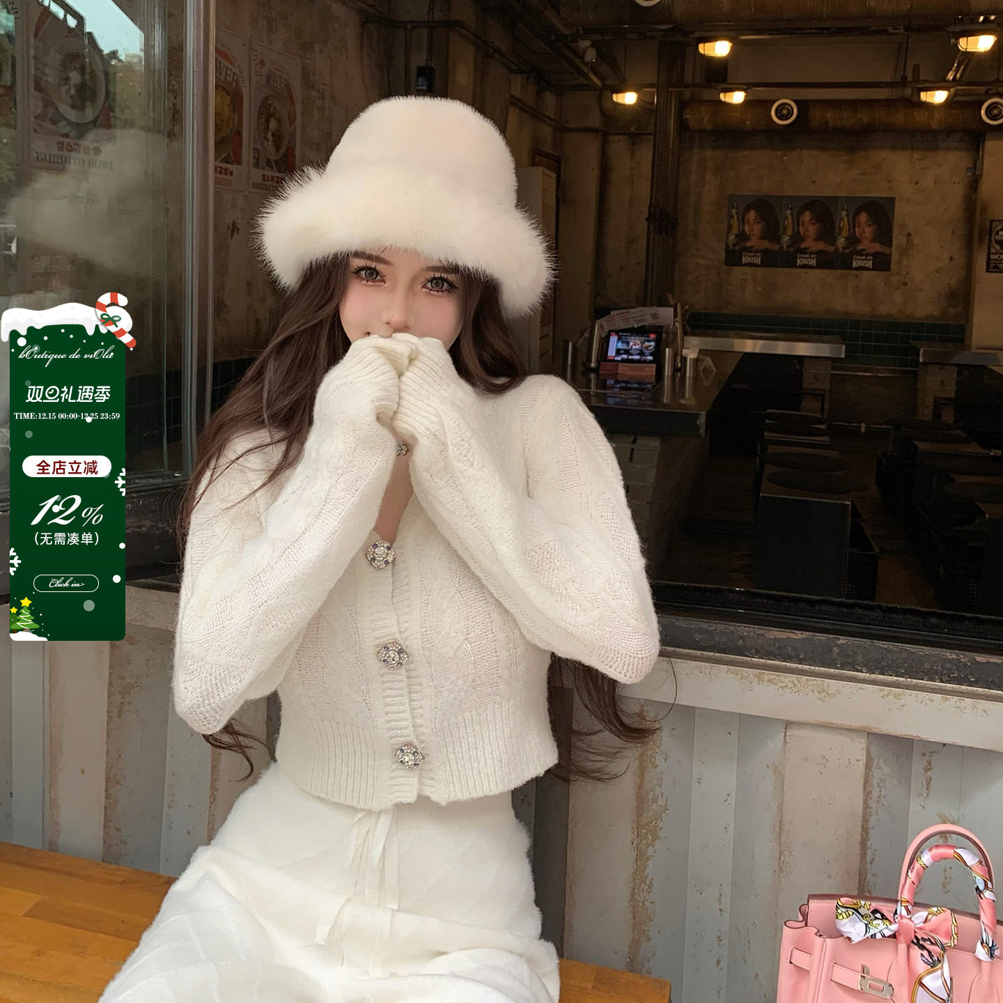 viola【小奶兔】N*J 巨柔软baby马海毛定制宝石纽扣纯欲两穿毛衣