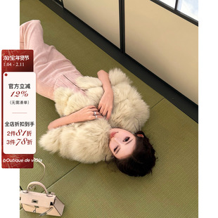 viola【蜜瓜奶狐】 芬兰进口saga白狐千金蕾丝拼接皮草外套气质