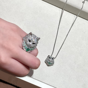 viola 【梦中情宠】40W Bouch*宝石猫咪古董级祖母绿戒指项链