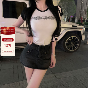 a型短裙纯色2022年 巨显腿长性感夏季 viola 千禧年俏皮超Mini短裙