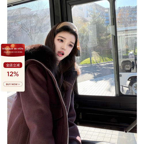 viola【老钱黑加仑】 yve*sal2w+原b定染狐狸毛领夹克简约老钱风