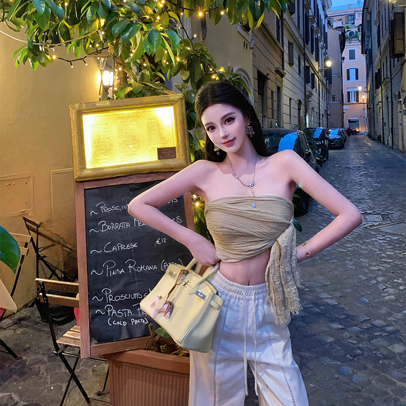 viola【托斯卡纳】末日废土风 法式辣妹定制面料亚麻纽结抹胸