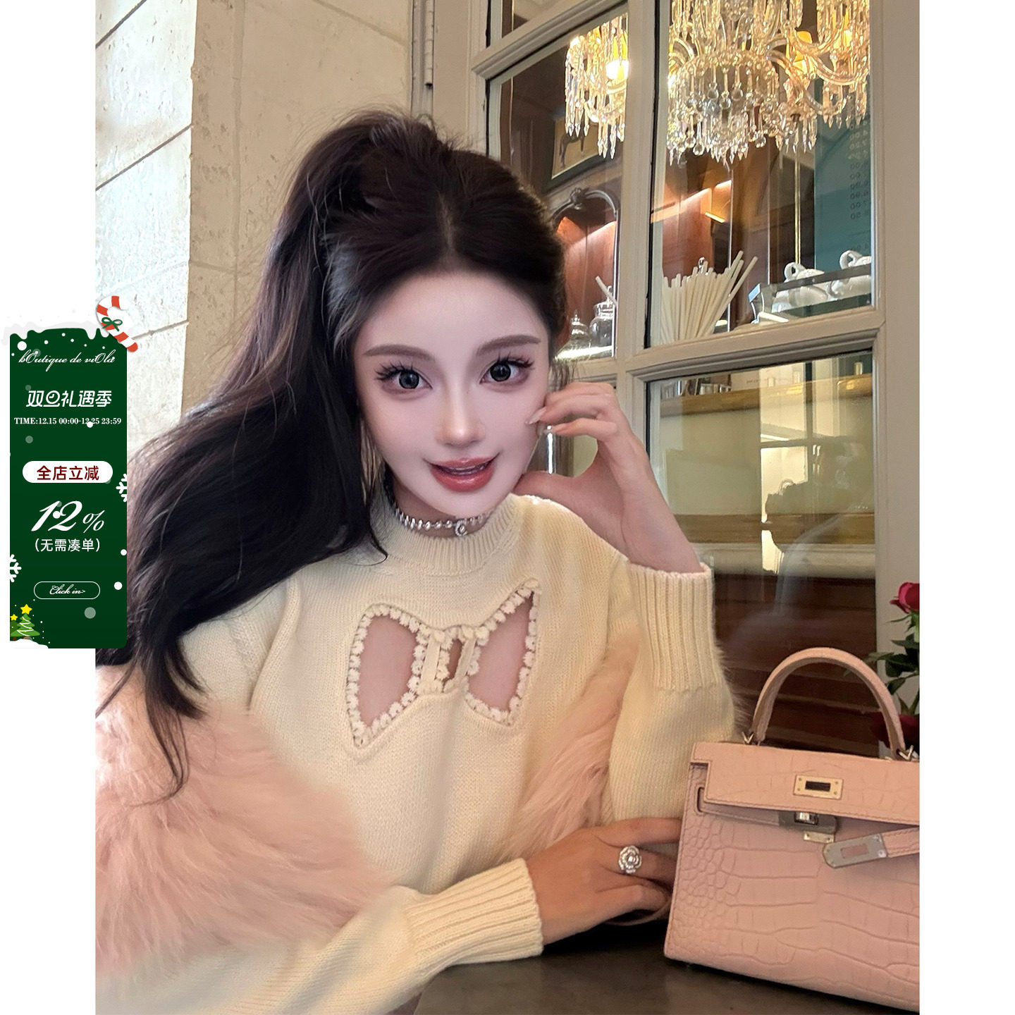 viola【乖乖少女】 香3w+私服巨可爱蝴蝶结镂空纯棉毛衣女慵懒风