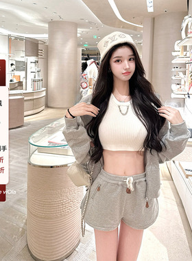viola【女团套装】1*v2w+安宥*真同款yb皮标短裤开衫卫衣套装
