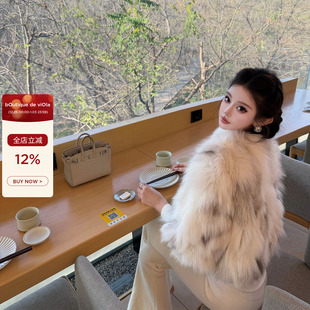 中古贵妇高级皮草外套 进口saga稀有大理石狐 viola 斯拉夫美学