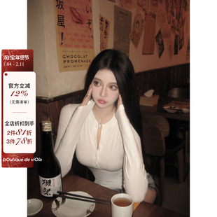 viola【基础曲线】同代工厂出品 三色半开襟收腰长袖打底衫