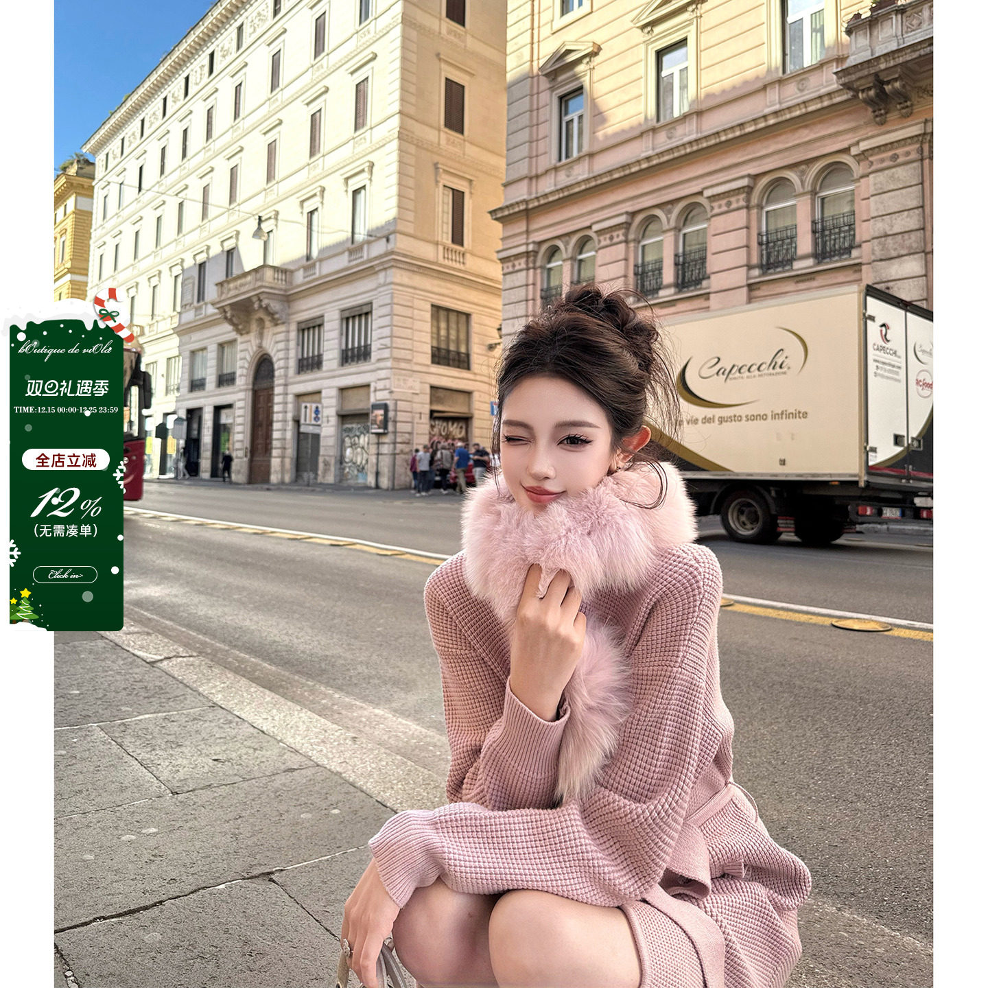 viola【妲己狐】lp老钱定染纱线狐狸毛领华夫格针织外套慵懒风