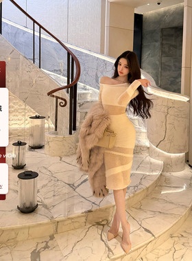 viola【绒绒冬令时】S身材曲线的神！水貂绒超暖双色连衣裙时尚