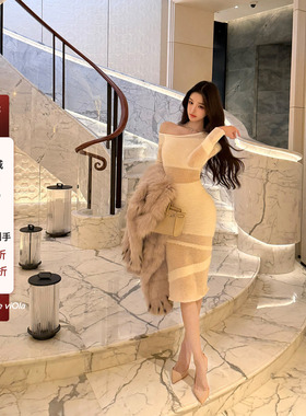 viola【绒绒冬令时】S身材曲线的神！水貂绒超暖双色连衣裙时尚