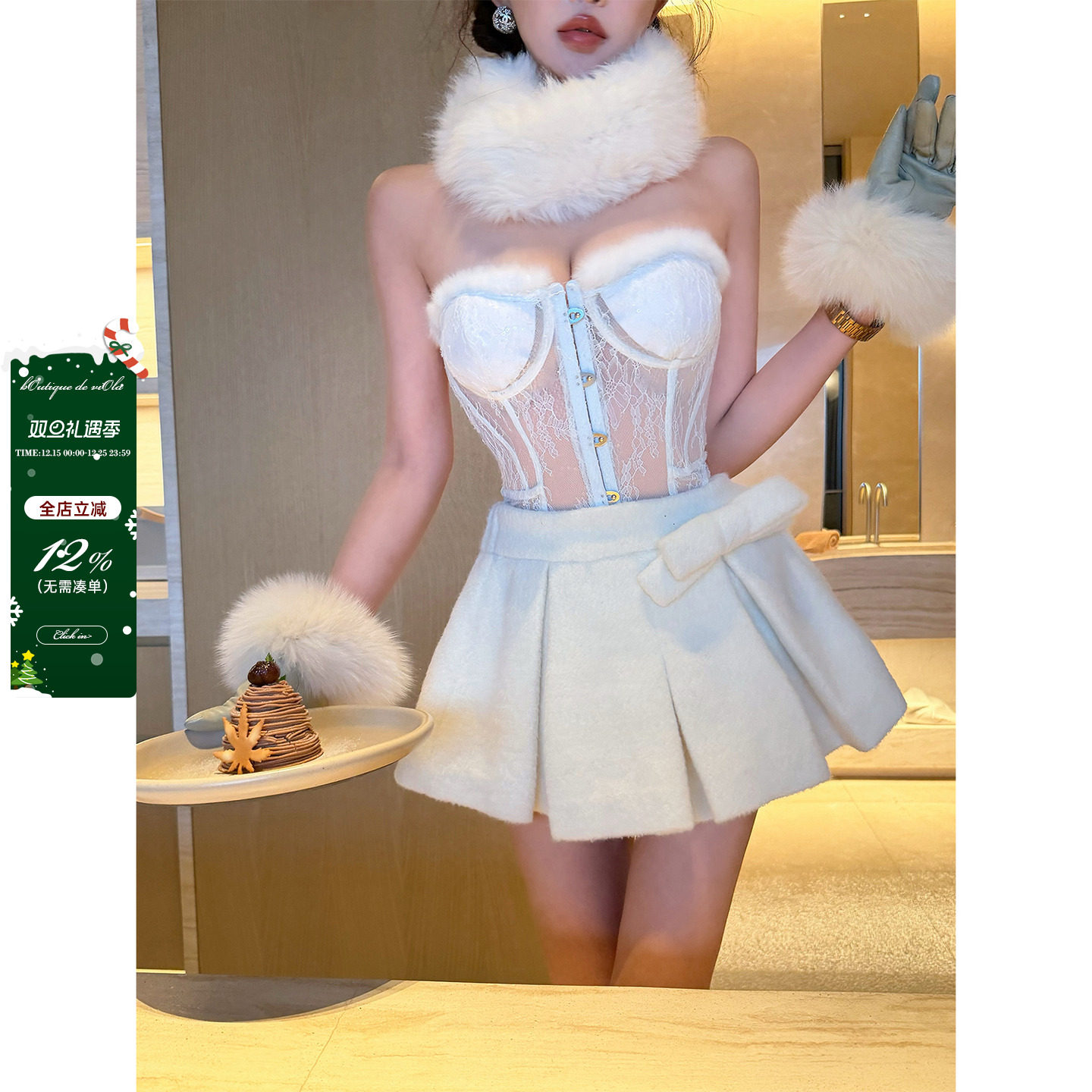 viola【雪顶少女】 mar*c2k+立体蝴蝶结20羊毛带短裙法式小心机