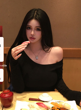 viola【野系美人】升级磨毛面料!辣妹设计感显瘦斜肩针织打底衫女