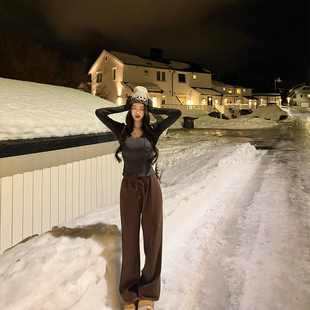 现货 viola【遛弯神裤】33同款顶美松弛感桑蚕丝加绒系带卫裤设计