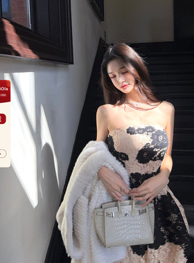 viola【港圈名媛】dol&ga中古蕾丝定染撞色手工连衣裙贵妇高级感