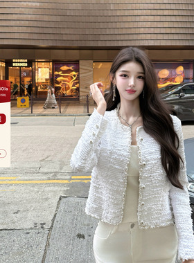 viola【珍珠粗花呢】白色舒适区 高版定制面料手工珍珠香外套纯欲