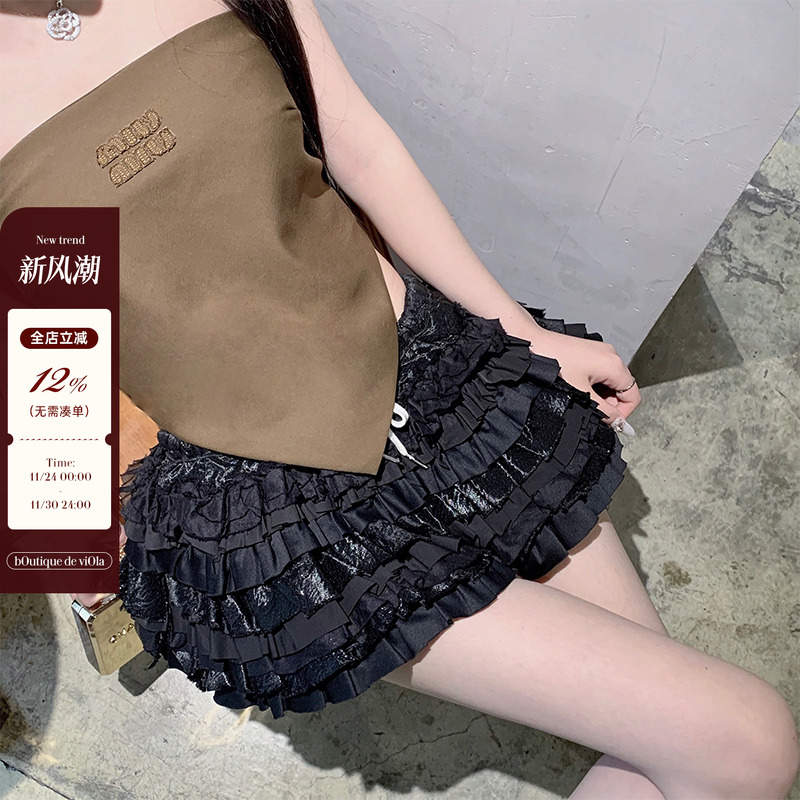 蕾丝荷叶边蛋糕百褶裙