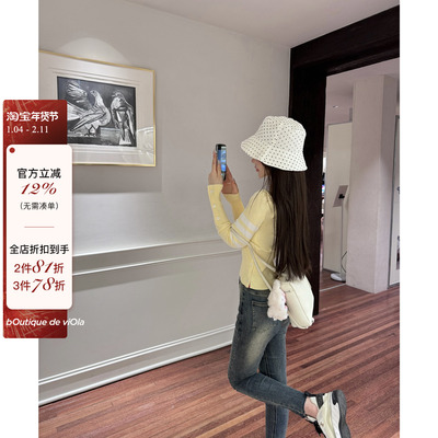 viola【伦敦早课】早秋纯欲慵懒风气质长袖V领纽扣针织衫女上衣