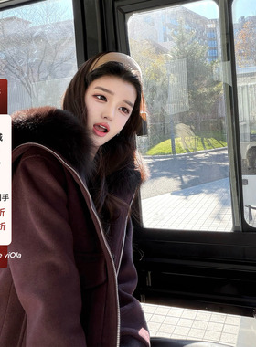 viola【老钱黑加仑】 yve*sal2w+原b定染狐狸毛领夹克简约老钱风