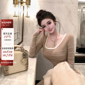 上身纸片人效果不对称大方领条纹针织衫 viola 韩系松弛感 百搭