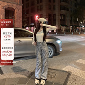 山茶花 定染 香 viola 百搭休闲直筒牛仔阔腿裤 女显瘦洋气