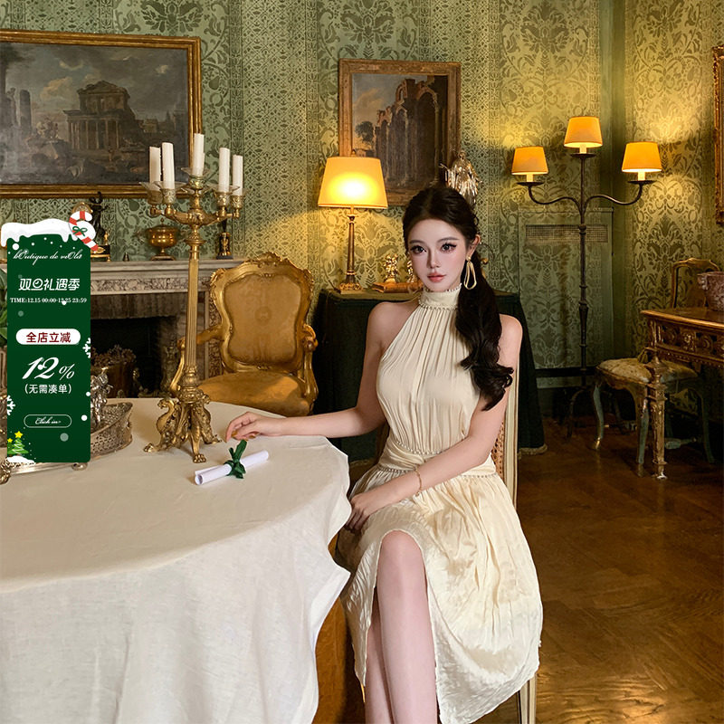 【现货】viola【罗马情书】ram*ybro*k私服裙贵气珍珠挂脖连衣裙