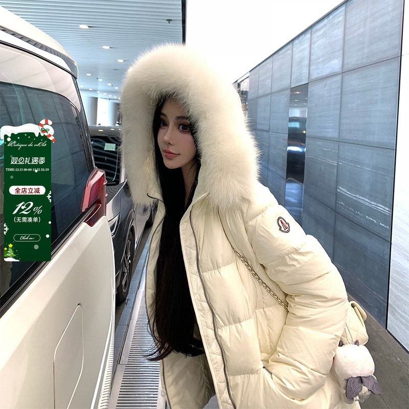 1.98PM白狐狐狸毛领连帽羽绒服