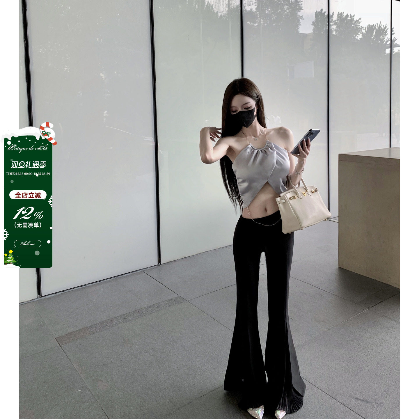 高腰viola休闲裤长裤喇叭裤