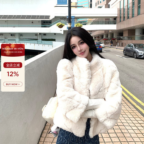 viola【柔焦雪饼】性价比王奶呼绒感max环保毛斜排七分袖外套女