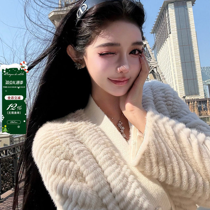 巴黎旧梦手工定位缝钻高领皮草