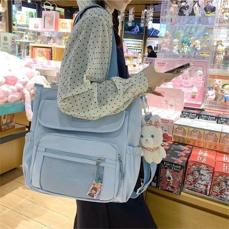 日系ins大容量学生上课包 通勤托特包古着感少女单肩包包女斜挎包