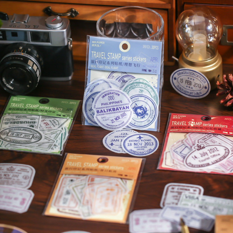 旅行印记手账贴纸ins风复古标签票据英文盐系手帐diy装饰素材贴画