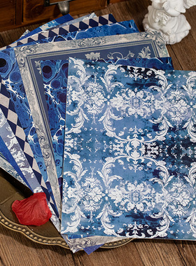 黑色童话大尺寸手帐素材纸复古巴洛克花纹痛包手账拼贴装饰打底纸